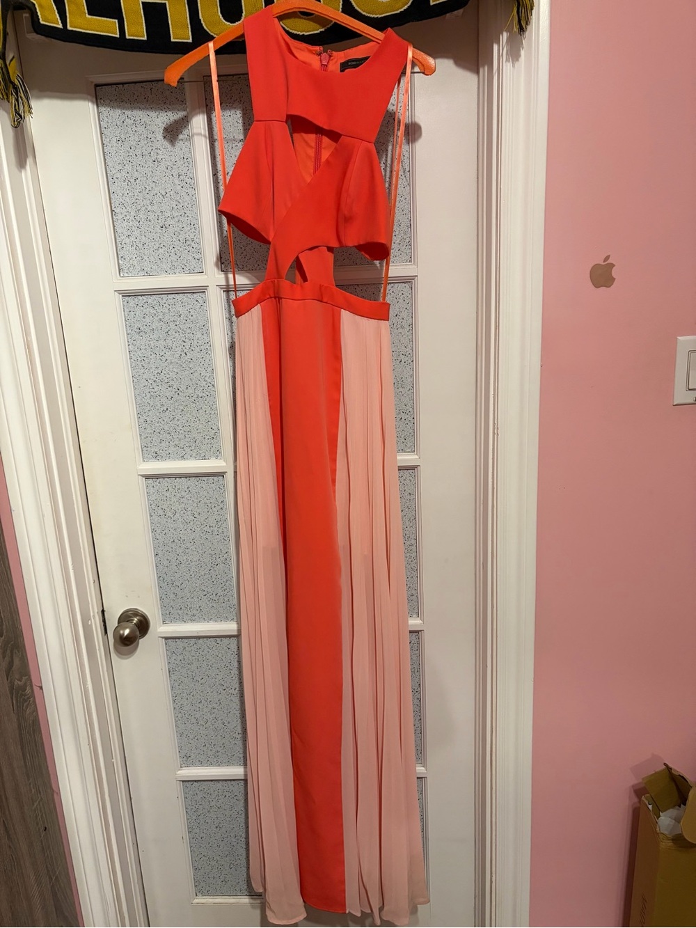 BCBGMaxAzria Coral and Blush Cutout Gown